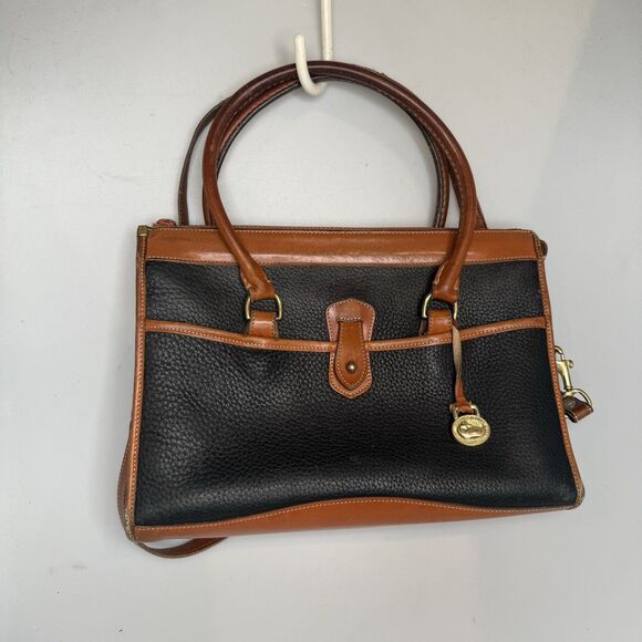 Dooney & Bourke Vintage AWL Satchel Black Pebble Brown Trim Model A5 085771 -GUC - Picture 9 of 16